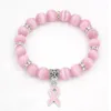 Pack de bijoux de sensibilisation au Cancer du sein, Bracelet en perles d'opale rose blanc, breloque en ruban, Bracelets Bracelets251E