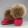 Moda mais quente 100% couro + pele de guaxinim bota mulher botas de neve inverno couro pele de raposa botas de neve