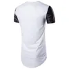 T-shirts pour hommes mode garçons décontracté en cuir noir et blanc T-shirt à manches courtes T-shirt hommes chemise surdimensionné Patchwork T-shirt mâle