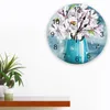 Horloges murales Peinture à l'huile Texture Magnolia Fleur Vase Silencieux Home Café Bureau Décor pour cuisine grand