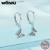 Stud WOSTU Real 925 Sterling Silver Multi Color Zircon Butterfly Hoop Earrings Women Charm Double Drop Earring s925 Wedding Jewelry YQ231211