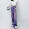 Women's Jeans High Street Straight Leg Purple Waist Loose Wide Denim Trousers Harajuku Streetwear Men Lady Baggy Pants