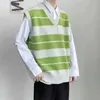 Suéteres masculinos 2021 estilo universitário masculino com decote em v sem mangas suéteres colete top impressão colete de lã verde simples moda tendência casacos tamanho M-3XLL231122