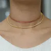 Fashion Noble Collar Necklace Red Ruby CZ Tennis Chain Halsband smycken Micro Pave Gold Color Fancy Women Collares Femme 40cm291y