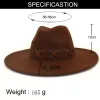 모자 Fedoras 9.5cm Big Wide Brim 모자 남성 카우보이 펠트 모자 여성 복숭아 하트 탑 모트 파티 Sombreros de Mujer