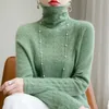 Maglieria da donna T-shirt maglione autunnale e invernale maglione cavo da donna a collo mezzo alto a maniche lunghe 100% lana sudore pronto da indossare di prima linea 231211