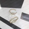 18K Gold Plated Korean Double Letters Stud Luxury Designer Earring Geometric Women Round Crystal Rhinestone Pearl Long Earrings Wedding Party Jewelry