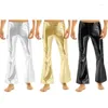 Men's Pants Adult Mens Stage Performance Trousers Shiny Metallic Disco With Bell Bottom Flared Long Dude Costume