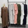 Etniska kläder 2 -stycken Set Women Muslim Open Abaya Short Sleeve Maxi Dress Dubai Turkiet Kimono Kaftan Eid Ramadan Islamic Outfits Robe