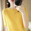 Damestruien Lente Zomer Korte mouw Dames Koreaanse mode Knitwears Slim Fit Dieptepunt Shirts Casual O-hals Truien Gebreide tops