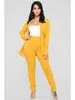 Women's Two Piece Pants Blazers And Sets Women Bright Orange 22 Spring Autumn Fashion Office Lady Slim Long Sleeve Solid Color Suits