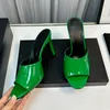 Classic para mujeres Tacones gruesos zapatillas Slingbacks Sandals diseñador Slip on Patent Leather Slide Wedding Wedding Zapato de ocio al aire libre Rosa rojo Borgoña verde zapatilla casual