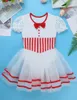 Bühnenkleidung Kinder Mädchen Weihnachtsballett Lyrisches Tanzkostüm Puffärmel Gestreifte Taille Eiskunstlaufkleid Snap Twirling Leotard