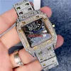 10% OFF watch Watch Skeleton Dial The Latest Mens Hip Hop In Silver Case Iced Out Large Diamond Bezel Quartz Movement Wristwatch Shiny Good