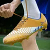 Vestido dourado para homens crianças chuteiras de futebol originais masculinos sapatos de futsal longos espinhos esportivos botas de futebol 231211 gai gai gai