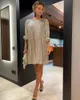 Женское блестящее платье с длинными рукавами и блестками, вечерние блестящие свободные мини-короткие платья с поясом 2312103