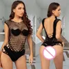 Kvinnor i ett stycke Set Fish Net Sexig transparent frestelse Bodycon Lingerie Erotic Mesh Hollow Perspective Bodysuit Sexig