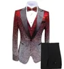 Herenmode gradiënt lovertjes smoking pak piek revers herenpak (blazer + vest + broek)