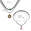 Colliers pendentif Ensemble de 3 colliers de coeur double couche Collier de pierre naturelle pour quotidien
