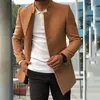 Men's Jackets Khaki Black S XXL Trendy Men Suit Coat Formal Men Woolen Coats Long Sleeves Keep Warm Slimming Buttons Woolen Jacket Clothings 231211