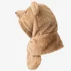 Bérets Chapeau d'ours de dessin animé pour enfants Bébé fille Automne et hiver Version coréenne Imitation Fourrure Écharpe mignonne intégrée en peluche chaude