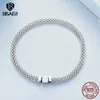 Kette BISAER 100 % 925er Sterlingsilber, klassisches Armband mit quadratischer Schnalle, Retro-geflochtenes Kettenglied für Damen, platinierter edler Schmuck 231208