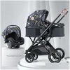 Strollers# Cartton Baby Stroller 3 In 1 With Car Seat Pu Leather Foldable Born Carriage Travel Trolley Pram Pushchair L230625 Drop D Otzpz