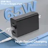 65W 3-Port Super Fast Charger لـ Samsung Galaxy S23 Note 20 Charger Charger Block EP-T6530 PD USB محول مع حزمة البيع بالتجزئة Izeso