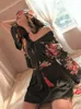 Japanese Kimono Fun Underwear Embroidery Printing Soft and Sexy Deep V Set Sleepwear Dress Bow Waistband Role Play sexy