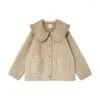 Trenchs de femmes Manteaux 2023 Automne Kawaii Vêtements Vintage Solide Manteau Femmes Lâche Mignon Dentelle Col Volant Poupée En Peluche Laine Veste Outwear