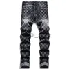 Calças masculinas EHMD xadrez bordado jeans masculino alto elástico fino algodão couro padrão high street calças de luxo 3D impressão gradiente j231208