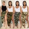 Jupes 2023 Mode d'été Vêtements pour femmes Camouflage Vert foncé Sexy Ouverture oblique Robe à boutons irréguliers Ensemble une pièce