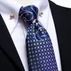 Bow Ties Hi-Tie Designer Navy Blue Paisley Silk Wedding Tie For Men Handky Cufflink Necktie With Collar Pin Party Business Dropship