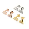 Stainless Steel Fashion Staggered Single Diamond rose gold silver Stud Earrings for Women278Y