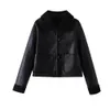 女性用ジャケット秋の朝、新しい女性の黒い毛皮統合された短い両面ジャケットコートウォームレザーコートJ231211