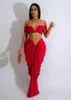 Work Dresses Elegant Off Shoulder Women 2 Piece Set Crop Tube Top Long Maxi Pleated Skirts Matchings 2023 Winter Sexy Club Party Vestidos