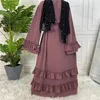 Ubranie etniczne na Bliskim Wschodzie Muzułmańska moda Ruffled Tleeve Dubai Arab Arain Cardigan Robe Morrocan Kaftan Dress African