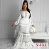 Plus size vestidos elegantes mulheres vestido de casamento senhora renda branca oco festa de aniversário para elegante feminino baile de formatura babados vestido M-4XL