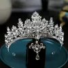 Vintage Queen Crystal Water Drop Pendant Crown Bridal Elegant Pearl Tiaras Diadem Girls Wedding Party Headbands