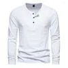 Homens camisetas Mens Manga Longa T-shirt 2023 Outono Macio Respirável Cor Sólida Básica Tees Casual Slim Fit 3 Botão Collar