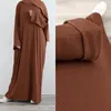 Roupas étnicas Modest Casual Plain Muçulmano Mulheres Com Nervuras O-pescoço Longo Maxi Vestido Turquia Dubai Árabe Kaftan Femme Abaya Eid Ramadan Jalabiya