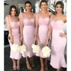 Roze Plus Size Bescheiden Zeemeermin Mouwloze Bruidsmeisjesjurken Eén schouder Gast Vestido De Novia Op maat gemaakte vrouwen Formele kleding YD 328 328