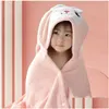 Towels Robes Boys Girls Coral Fleece Bathrobe Children Hooded Kids Animal Towel Robe Baby Sleepwear Childrens Dressing Gown Soft Drop Dhr2T