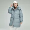 ブランドダウンジャケットミッドレングス2023年秋と冬の新しいゆるいファッションカジュアルな厚いフード付きジャケット