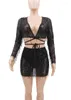 Gonne Shiny Chic Paillettes Gonna Fasciatura Crop Top Set a vita alta Nero Donna Nappa Paillettes Tuta Night Clubwear Abiti 2023