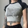Serbatoi da donna Street Metal Style Pentagram Vest Patchwork Colore O-Collo T-shirt a maniche corte 2023 Estate Dimagrante Corto Sexy Crop Top