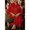 Camicette da donna Camicie con paillettes per le donne Festa di Natale Moda Irregolare Manica a pipistrello Bloule Casual Allentato Strada Blusa Top Rosso