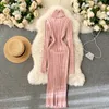 Basic Casual Dresses Seoulish Autumn Winter Twist Women s Wrap Knitted Long Sleeve Sheath Knitwear Office Bodycon Dress Female 2023 231208