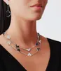 2024 Collana maglione con ciondolo con ciondolo di qualità di lusso con diamanti e agata nera in argento placcato a forma di fiore 20 pezzi con scatola per francobolli PS2089