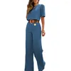 Women's Two Piece Pants 2 Pcs/Set Chic Lady Top Trousers Suit Wide Leg Women T-shirt Set Straight Short Dress-up